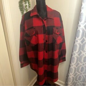 Time and Tru Red and Black Plaid Shirt Jacket